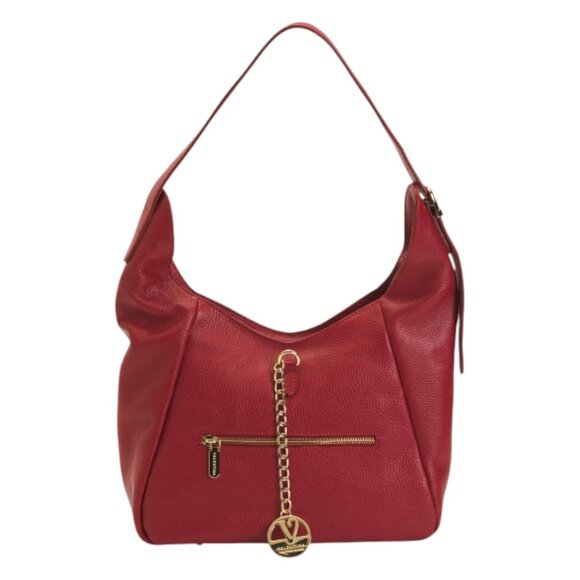 VALENTINA Made In Italy Leather Crescent Hobo With Zipper And Metal Charm - Picture 1 of 4